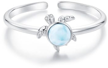 Qings Schildkröte Ring für Damen Mädchen 925 Sterling Silber Tiere Turtle Verstellbarer Offener Ring Sommer Ozean Schmuck Geschenke