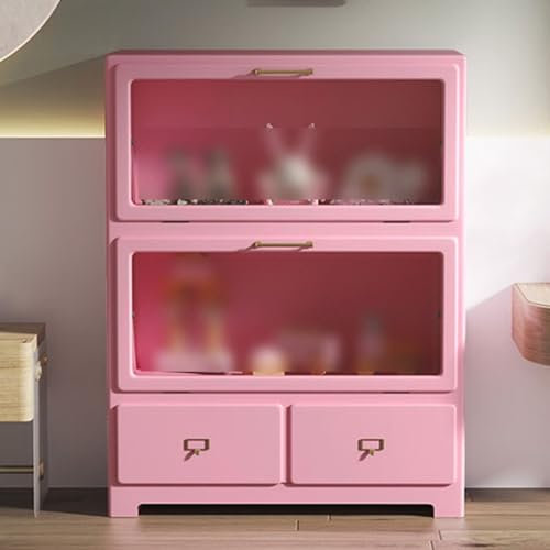 YHWKGZ Vitrine, Sammelschrank, Vitrine for Kleinteile, Staubschutz, Wohnzimmer-Aufbewahrungsschrank, Sideboard, aus gehärtetem Glas (Color : Pink)