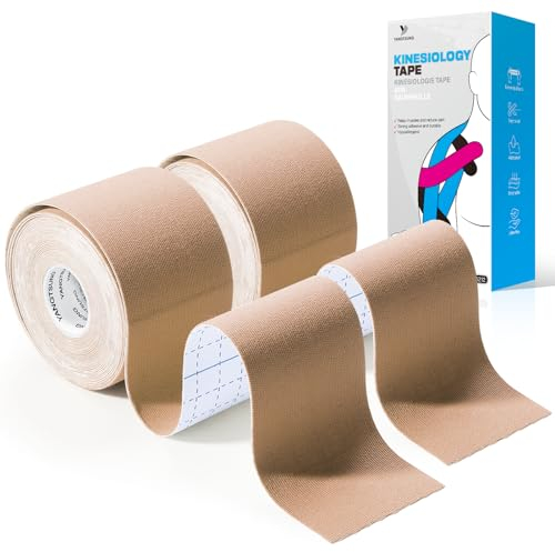 YANGTSUNG Kinesiology Tape, 5 m x 5 cm Waterproof & Hyopallergenic Kinetic Sports Tape for Shoulder, Knee, Ankle Shin Splints Support, Physio & Sports Injury Muscle Tape, Skin Colour