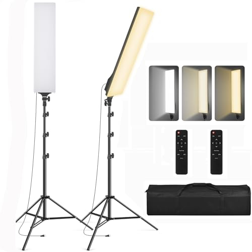 SEDGEWIN 2 Pack LED Videolicht 23.6, Dimmbare 2500-7500K Vollbild Streaming licht Studiolicht 36W Fotolicht Videoleuchte mit Fernbedienung 2M Stativ für Fotografie/Videokonferenz Beleuchtung/YouTube