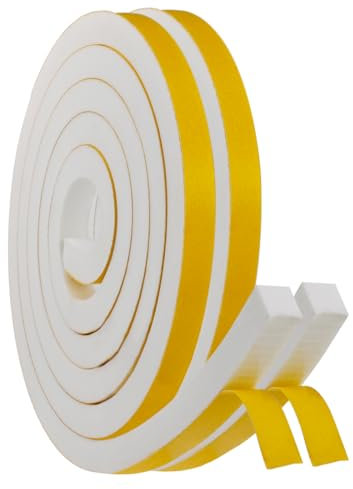 SHSMPXOY 2 Rollos Burlete Ventana Corredera,Burletes de Espuma de 12mm(W) x12mm(T) x2m(L), Burlete Puerta,Espuma Burlete Adhesivo de Alta Densidad para Anti Frío, Aislante,Ruido y Colisión(Blanco)