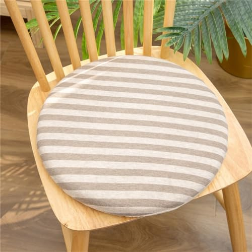Ueiwffzo Sitzkissen 40cm Rundes Stuhlkissen Memory Foam Baumwolle Sitzpolster mit Reißverschluss, rutschfeste Sitzkissen für Stühle Boden Outdoor (Gestreift Helles Curry)