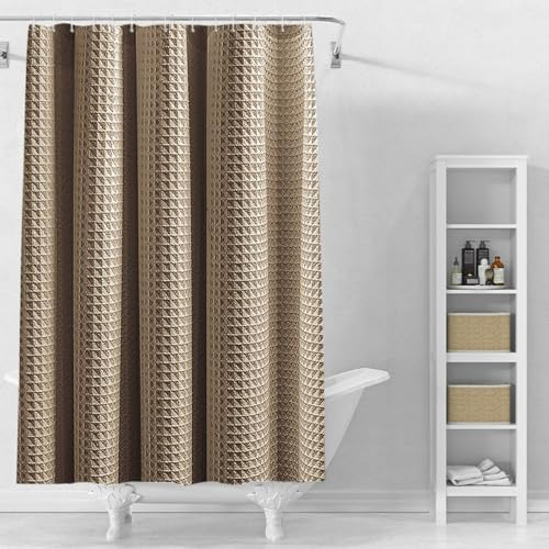 Stfery Duschvorhang Waffel Braun Shower Curtains 240X200 Wasserabweisender Stoff Duschvorhang Anti Schimmel