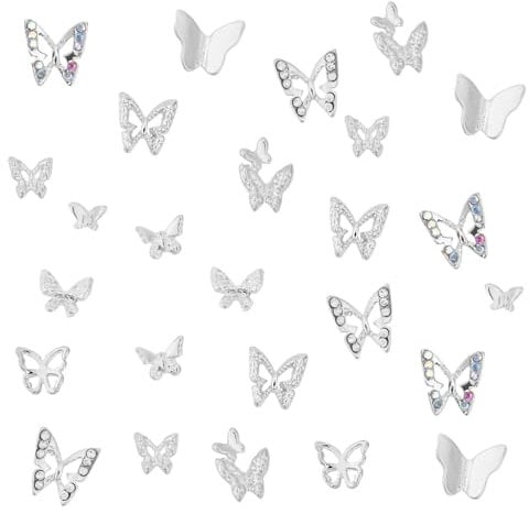 PEUTIER 50pcs Butterfly Nail Charms, 3D Alloy Butterfly Nail Art Charms Shiny Nail Butterfly Decoration Butterflies Nail Art Jewels Accessories DIY Nail Gems Supply for Women Manicure