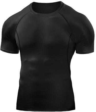 Towintec Men's Compression Shirts Workout Sports Short Sleeve Running Tops Cool Dry Tight T-Shirt Baselayer Gym Undershirts Black