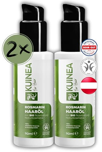 KUINEA® Doppelpack XXL 2x90ml Bio Rosmarinöl Haare – 100% Naturrein & Dermatologisch Getestet – Parabenfrei, Alkoholfrei, Silikonfrei – Fördert Haarwachstum & Glanz – Rosemary Oil for Hair 2x90ml