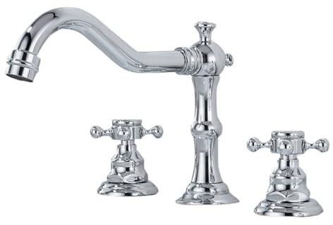 VFfotO Grifos para lavabo de 3 agujeros, control de doble mango, estilo europeo, grifo mezclador de agua caliente y fría (cromo)