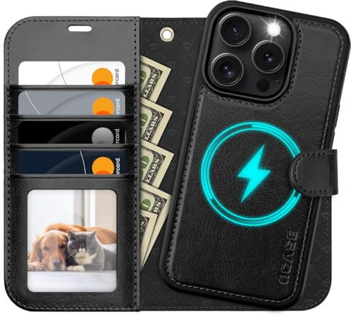 OCASE for iPhone 16 Pro Max Case, Detachable 2 in 1 PU Leather Wallet Case with RFID Blocking, Wireless Charging, Card Holders, Kickstand, Shockproof Removable Phone Cover, Black