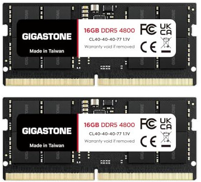【DDR5 RAM】 GIGASTONE 32GB Kit (2x16GB) DDR5 4800MHz PC5-38400 CL 40-40-40-77 1.1V SODIMM 262pin sin búfer sin ECC Laptop Portátil de Memoria Alto Rendimiento Actualización