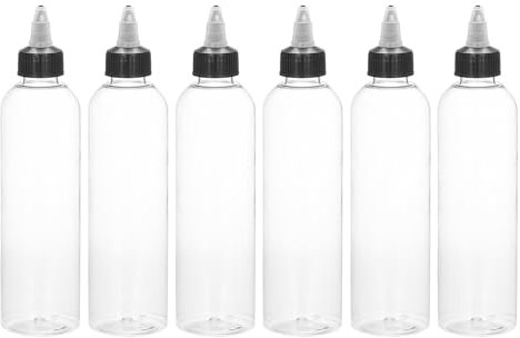 sourcing map 6Pcs 8.5oz/250ml Squeeze Bottles, Clear Dispensing Bottles with Twist Cap Lids, Plastic Squirt Bottle for Ketchup, Mustard,and Crafts