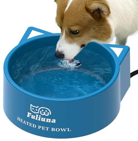 Alpcouts Beheizter Wassernapf für Hunde und Katzen, großer beheizter Hundenapf bietet Trinkwasser im Winter, außen beheizter Futternapf mit 199,9 cm langem Anti-Kauschnur, für Hunde, Katzen, Vögel,