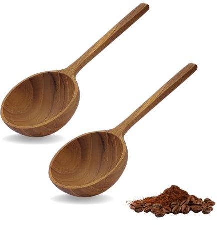 GWYNTH 2 Pieces Wooden Coffee Spoon, Handmade Teak Wood Coffee Scoop, Measuring for Coffee Beans, Ground Beans or Tea, Coffee Tablespoon for Jars and Containers