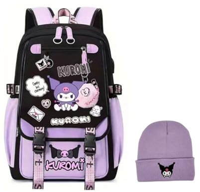 YJYK Mochila Con Estampado de Anime K-uromi, Kawaii de Dibujos Animados Para Adolescentes, Ligera Resistente Al Agua, Universitaria, Morado, L