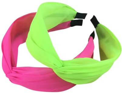 2 Stück 80er Jahre Neon-Stirnbänder, fluoreszierend, geknotet, einfarbig, Turban-Haarband, breite Haarreifen, Kreuzknoten, Stirnbänder der 1980er-Jahre, Haarschmuck für Damen