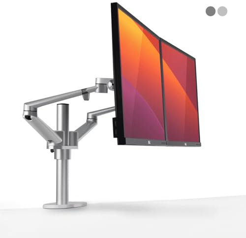 ALBERENZ® Double Monitor Mount - Adjustable Monitor Arm for 2 Screens, 17-27 Inch Monitors, Ergonomic Design, Height Adjustable and Tilt, Silver Colour