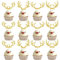 24 Stück Weihnachten Hirsche Tortendeko Glitzer Frohe Weihnachten Geweih Kuchen Deko Frohe Weihnachten Cupcake Toppers für Frohe Weihnachten Thema Baby Dusche Geburtstag Kuchen Dekorationen Gold