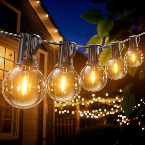GLOBELIT Outdoor String Lights 100FT,G40 50+2 Bulbs Festoon Lights Outdoor - 2700K Warm White, 25000H Long Life, IP45 Waterproof & Shatterproof, Mains Powered Garden Lights for Gazebo/Pergola
