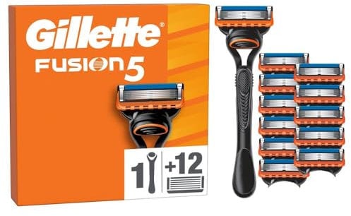 Gillette Fusion5 Rasierer für Männer, 1 Gillette Rasierer, 12 Ersatzklingen, Mit Gleitstreifen für ein sanftes Gleiten und 5 Klingen für eine gründliche, langanhaltende Rasur