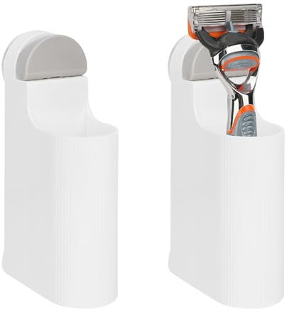 Linkidea 2 Pack Plastic Razor Holder for Shower, Compatible with Harry's 5 Blade, DORCO Dorco Pace 6 Pro, Gillette, Foldable Shaver Stand (White)