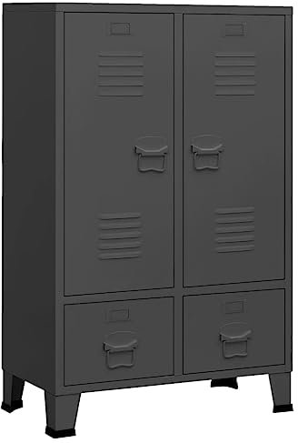 Refined Metall Industrie-Stil Garderobenschrank Kleiderschrank Industrie-Stil Anthrazit 67x35x107 cm Stahl