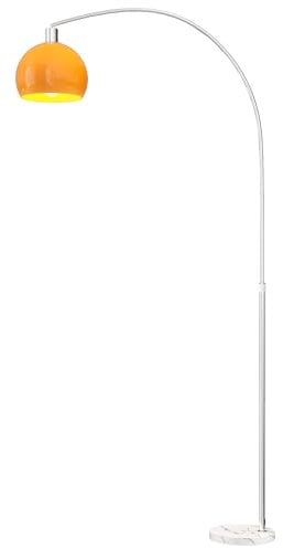 HOMCOM Lampada da Terra ad Arco con Interruttore a Pedale e Paralume Rotondo, Lampada da Terra Salotto Moderna in Marmo, Metallo e Plastica, 26x90x180 cm, Bianco e Arancione