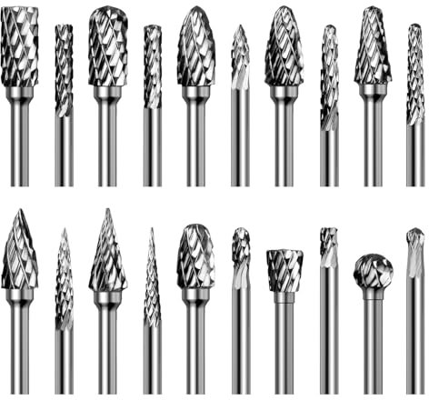 20Pcs Carbide Burr Bits for Dremel Tool Accessories, 1/8 Shank Rotary Tool Bits Compatible with Milwaukee, Die Grinder Bits for Metal Aluminum Stone Steel Plastic Carving Cutting Grinding