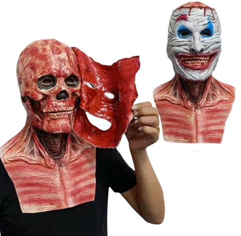 Generisch Doppellagige magnetische Halloween Masken Horror, Halloween Maske Skull und Halloween Maske Clown, Gruselige Latex masken für Herren, Damen und Erwachsene