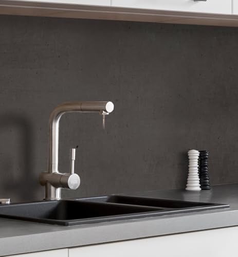 MyMaxxi Küchenrückwand selbstklebend – Matte, versteifte Spritzschutz Folie, günstige Alternative zu Glas, einfache Montage, leichte Reinigung – 60 cm hoch Motiv: Steinoptik grau B 180 cm x H 60 cm