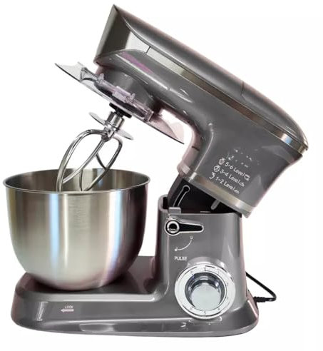 SLH Batidroa Amasadora 2000W Tazón de Acero Inoxidable 7L, 6 Velocidades, 3 Accesorios