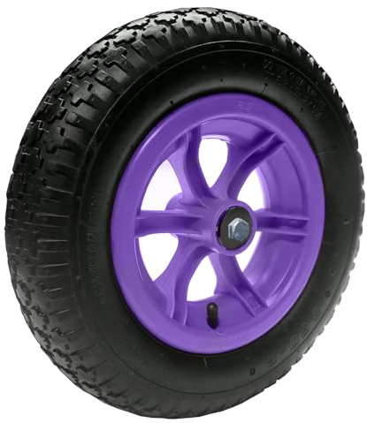 14 350mm Pneumatic Wheelbarrow Wheel with 12mm (1/2) Bore Spoked Centre & Axle Spindle for Wheelbarrow Truck or Trolley - Purple