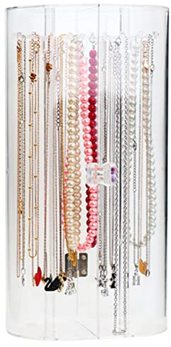 Jewelry Storage Stand,Acrylic Necklace Holder with 24 Hooks,Clear Necklace Organizer Dust proof Rotation Jewelry Storage Stand Display Case for Bracelets Chains Earrings Rings (Curved necklace holder)
