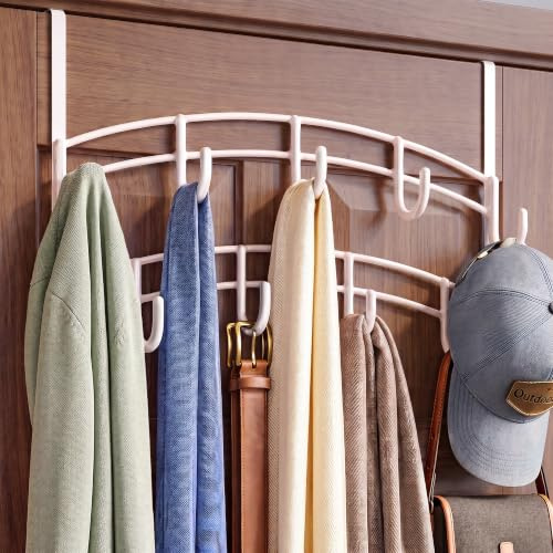 LYNK Professional® Home™ Over The Door Hooks - 9 Hook Over The Door Hanger - Over Door Coat Rack - Hanging Towels or Clothes - Bathroom, Bedroom or Laundry Room - Lifetime Ltd. Warranty – White