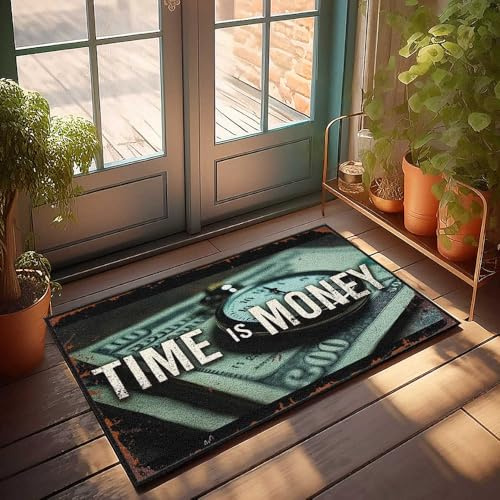 Türvorleger für den Außenbereich, Zeitlose Weisheit: Die Uhr tickt auf Dollars Fußmatte, Outdoor-Teppich, wasserdicht, lustige Schlafzimmerdekoration (50 x 80 cm)