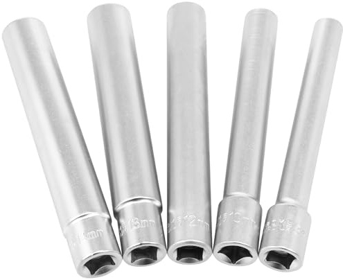5PCS 3/8 Drive Deep Metric Socket Set Chromium Vanadium Alloy Steel Hexagon Socket/Twelve Point Sockets 8MM 10MM 12MM 13MM 14MM for Automotive & Industrial(Inner six Angle,Silver)