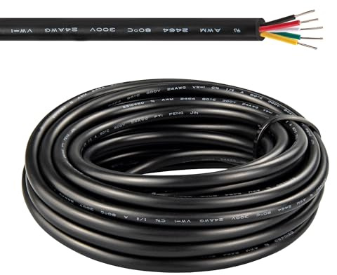 URCIANOW 5M Cavo 5 Poli 0,2mm² 24AWG UL2464 Nero Flessibile PVC | 0,2mm², Rame Stagnato, 24 Gauge, Rivestito in PVC