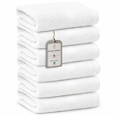HomeBurg Luxe Set de 6 Toallas - Algodón Suave & Absorbente, Secado Rápido, Fáciles de Mantener, 40×70 cm, Blanco