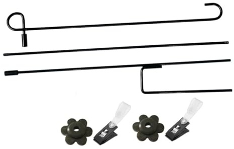 HEMOTON Support de Drapeau de Jardin en Fer Résistant aux Intempéries avec Pinces et Butées pour Mât de Drapeau 93X42 CM Accessoire Décoratif Extérieur pour Jardin Balcon et Fête