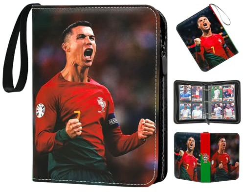 COQOYO Fussball Sammelkarten Album 4 Taschen 50 Hüllen für 400 Karten, Fußball Karten Sammelalbum Sammelmappe Sammelheft Sammelbuch mit Reißverschluss und Tragegriff, Wasserdicht Sport Karten Ordner