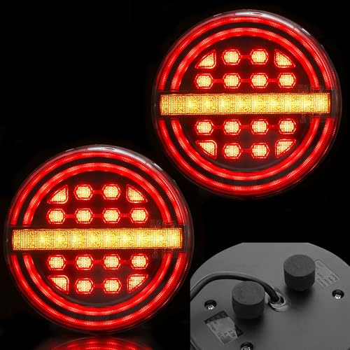 DARKGUARD 2 x Rund LED Anhänger Rückleuchten 12V/24V Wasserdicht Beleuchtung Anhänger Rücklicht Für Anhaenger, LKW, Wohnmobile & Traktoren, 3-in-1 (Bremslicht/Blinker/Positionslicht)