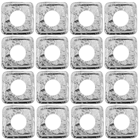 TEHAUX Protections en Aluminium pour Brûleurs de Cuisinière à Gaz, 50 Pièces Épaisses 3,5 Microns, Carrées, Jetables, Anti-projections D’huile et Graisse, Compatible Cuisson Gaz,