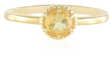 Cavill Gelber Beryll Ring 925er Silber mit rundem 0,395 ct Brasilien Edelstein, vergoldeter Silberring, moderner Stil mit gewellter Fassung und warmem Gelbton, 5 mm Stein