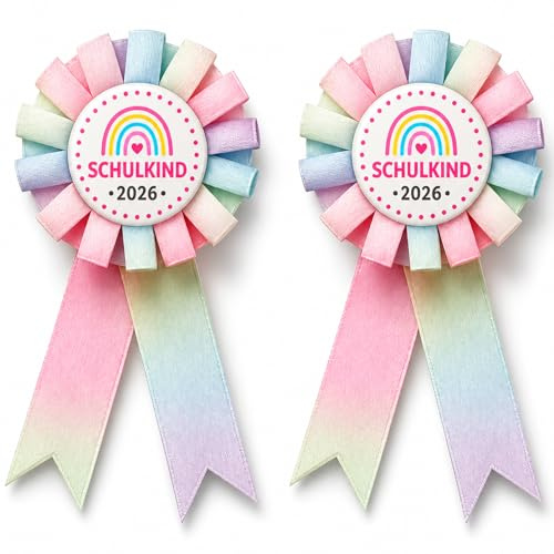 2 Stück Schulkind 2026 Mädchen Anstecker Set - Bunte Regenbogen Orden Für Schultüte Füllung - Geschenke Zur Einschulung Mädchen, Einschulung Geschenk, Geschenk Schulanfang Deko Button