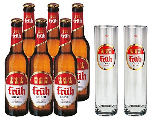 Früh Kölsch Set - 6x Früh Kölsch Bier 0,33L (4,8% Vol) + 2x Biergläser/Stangen 0,2L -[Enthält Sulfite] - Inkl. Pfand MEHRWEG