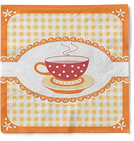 Sovie HOME Serviette KATHRIN in Orange aus 3-lagigem Tissue, 33 x 33cm, 1/4 Falz, 20 Stück, Kaffeetassen Design Karos Tischdeko Kaffee Frühstück