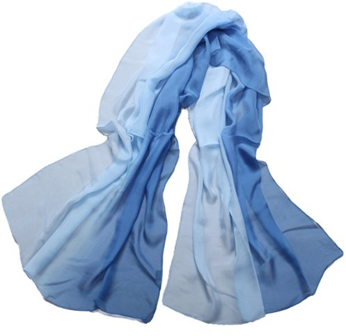 LoveSilk Lange Georgette Seidentuch 100% Seiden-schals Stola in Farbverlauf Farbe Blau/hellblau