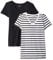 Amazon Essentials Women's Regular-Fit Short-Sleeve V-Neck T-Shirt, Pack of 2, Black/White Stripes, M