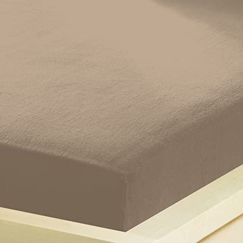 G BETTWARENSHOP – Inkontinenz Spannbettlaken mit Nässeschutz – wasserdicht aus weichem Feinbiber – 2in1 Spannbetttuch & Matratzenschutz 180x200-200x200 cm Taupe