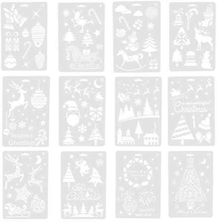 12 Stück Zeichenschablonen Malschablonen Weihnachten Schablone Set Stanzschablone Stanzformen für DIY Album Scrapbooking Papier Karte Deko