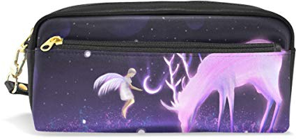 imobaby Geer mit Fee, tragbare Tasche aus PU-Leder für Schule, Stifteetui, Stifteetui, für Kinder, wasserdicht, Kosmetiktasche, Make-up, Beauty Case