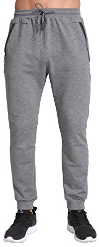 Tansozer Jogginghose Herren mit Reißverschluss Trainingshose Herren Baumwolle Sporthose Herren Lang Sweatpants Fitness Hosen Männer Trackpants Grau S